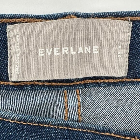 Everlane Mid Rise Blue Skinny Coastal Peace Embroidered Frayed Hem 28T Jeans - Picture 6 of 8